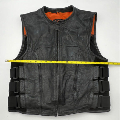 True Element Men's Black Tactical Leather Motorcycle Vest Side Straps XL
