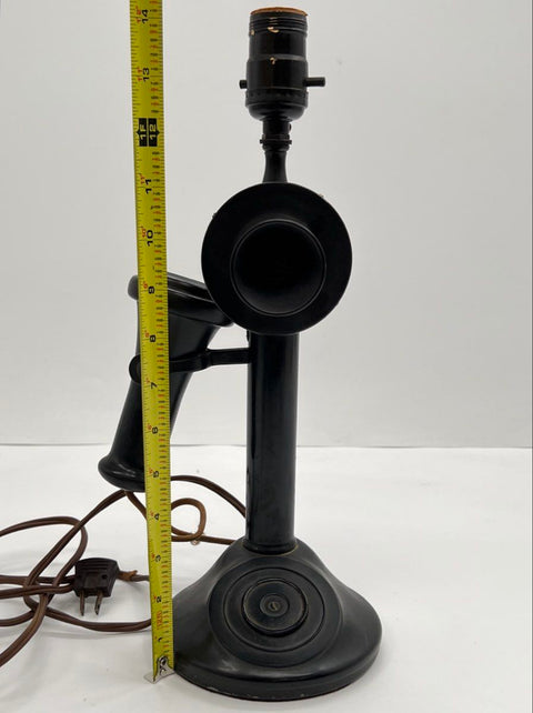 Vintage Candlestick Telephone Table Lamp Black Cast Metal Novelty Accent