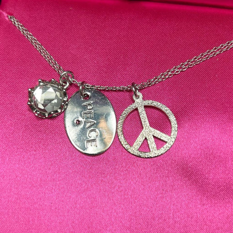Anna & Ava Peace Charm Silver Tone Necklace NIB