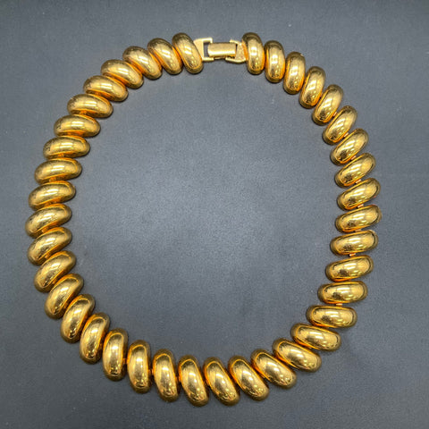 Vintage Napier Gold Tone Macaroni Link Necklace & Unbranded Ribbed Earrings Set