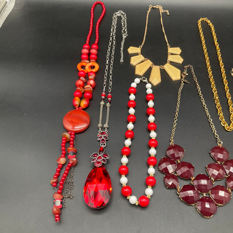 Fossil & Fashion Necklace Lot of 10 Red Gold Tone Bib Chunky Beaded Statement