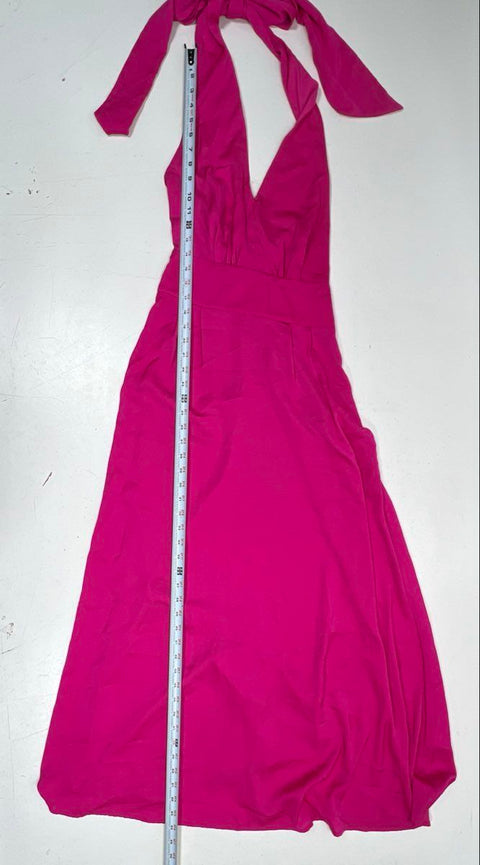 Banana Republic Women's Pink Halter Maxi Dress V-Neck Tie Neck Pleated Sz 4 NWT