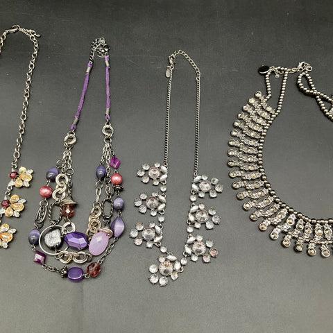 Fashion Costume Jewelry Lot of 7 Statement Necklaces Silver Gold Tone Mixed
