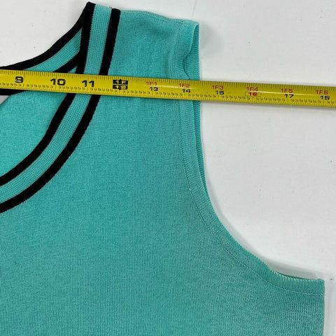 Women's Ming Wang Teal Knit Black Accent Tank Top 100% Acrylic - Size Large
