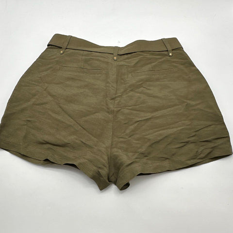 PAIGE Women's Neva Belted Army Green Pleated Linen Blend Shorts Sz 6 NWT