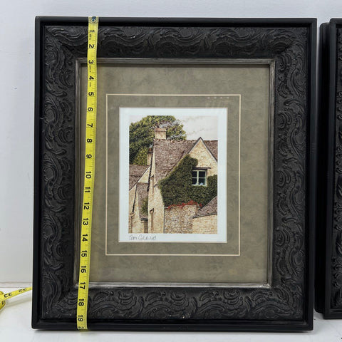 Tom Caldwell Signed Prints English Cotswold Cottages Framed Set of 2 18x20