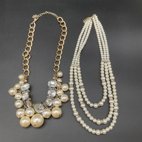 Faux Pearl Statement Costume Jewelry Lot of 6 Necklaces Bib Multi-Strand Choker