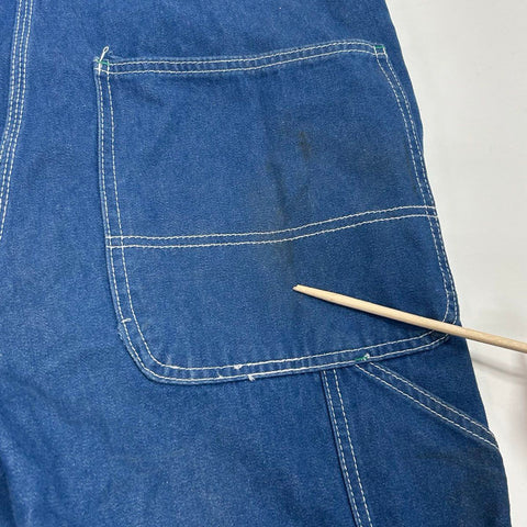 Liberty Men's Blue Denim Overalls Cut-off Shorts Green Zipper Sz 34x30