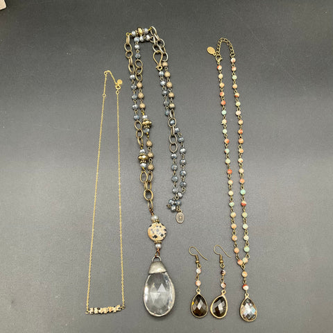 Brighton & Boho Beaded Jewelry Lot of 4 Necklaces Earrings Earth Tone Pendants