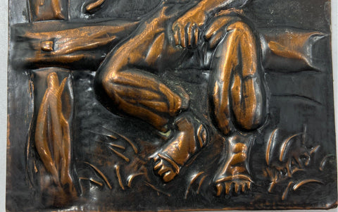 DuArt Signed Hammered Copper Relief Plaques Uruguay Gaucho Folk Art Set of 2
