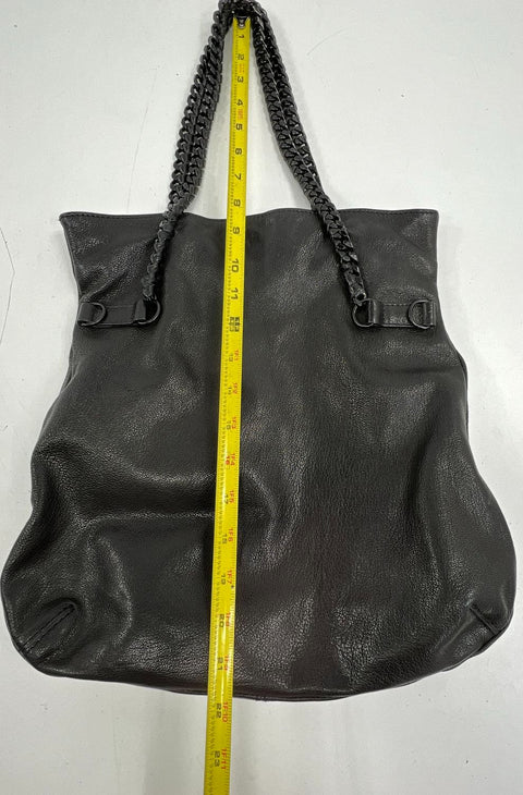 Treesje Black Pebbled Leather Chain Link Handle Shoulder Bag Tote
