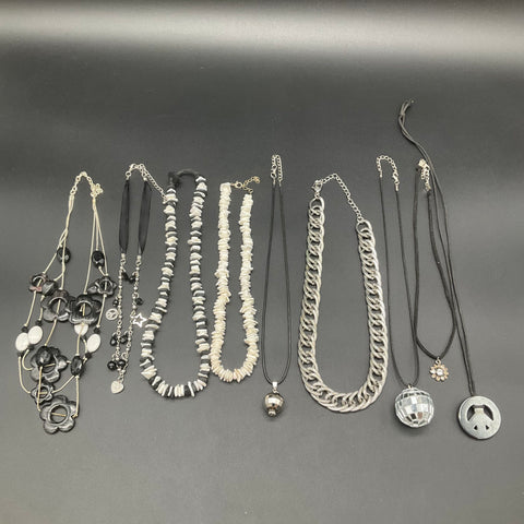 Vintage & Modern Costume Necklace Jewelry Lot 9 Pieces Shell Peace Disco Ball