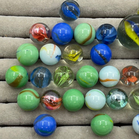 Glass Marble Lot Vintage Mixed Colors Catseye Shooters 34 Pieces