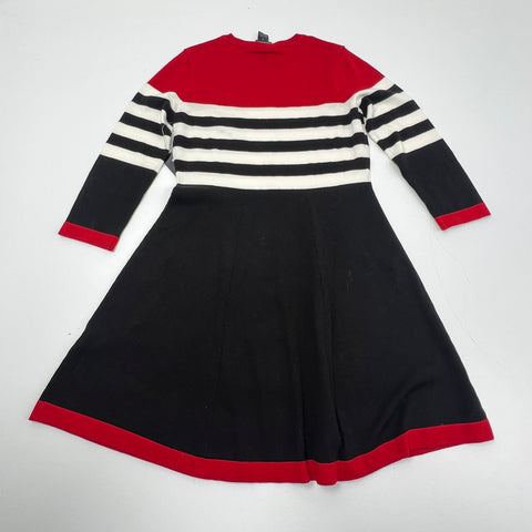 JHH Red Black Striped Colorblock Knit A-Line Sweater Dress Women's M NWT