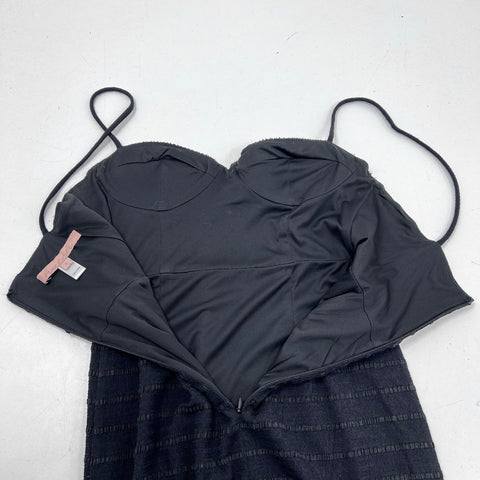 Hutch Women's Black Textured Striped Bustier Mermaid Hem Midi Dress Sz 0