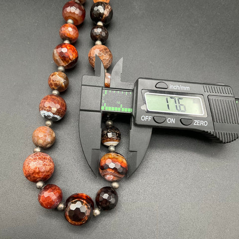 Faceted Agate Beaded Necklace 91% Silver Clasp Tested Silver Plated Beads 18"