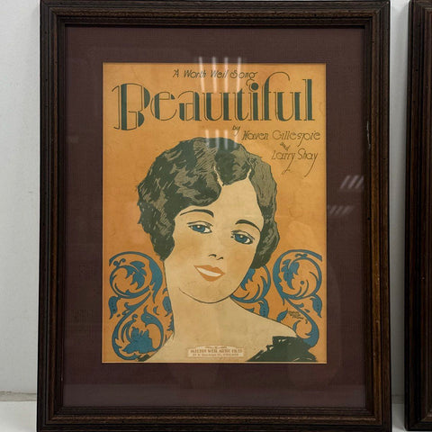 1920s Art Deco Sheet Music Posters Framed Pair Barbelle Ransley Studios Signed