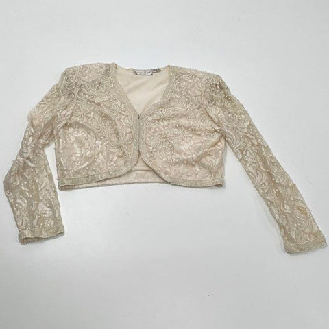 Vintage 80s Lawrence Kazar Beaded Pearl Two Piece Dress Bolero Set Sz M