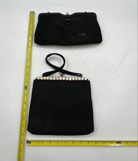 Vintage Maxim HL USA Black Satin Evening Handbag Purse Clutch Lot of 2