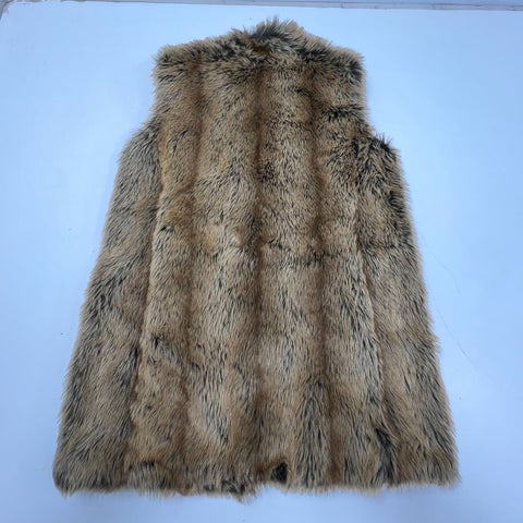 Donna Salyers Fabulous Furs Brown Coyote Faux Fur Long Vest Women's L