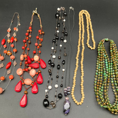 Mixed Costume Jewelry Necklace Lot of 8 Statement Beaded Bib Vintage to Modern
