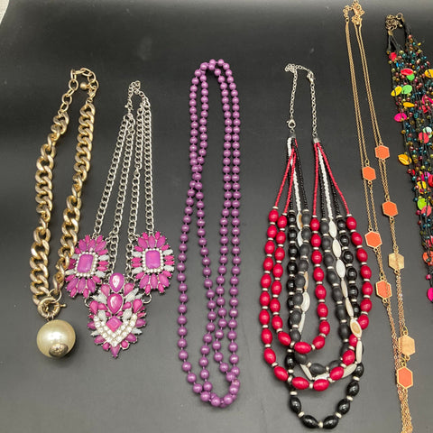 Mixed Fashion Jewelry Lot 7 Necklaces Beaded Rhinestone Enamel Gold Silver Tone