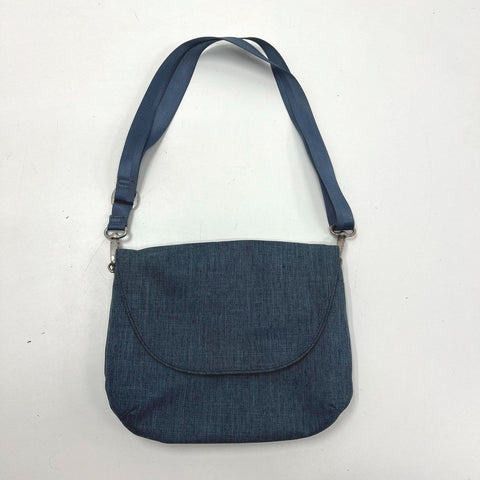 Haiku Blue Canvas Flap Crossbody Bag RFID Blocking Purse Silver Hardware