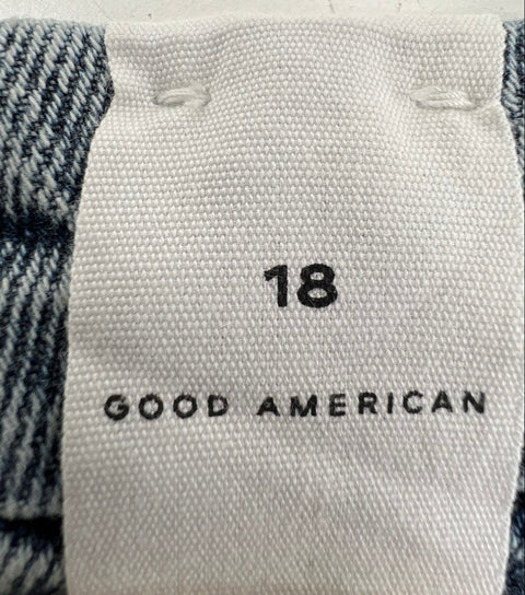Good American Women's Good '90s Jeans Indigo Distressed Baggy Raw Hem NWT Sz 18