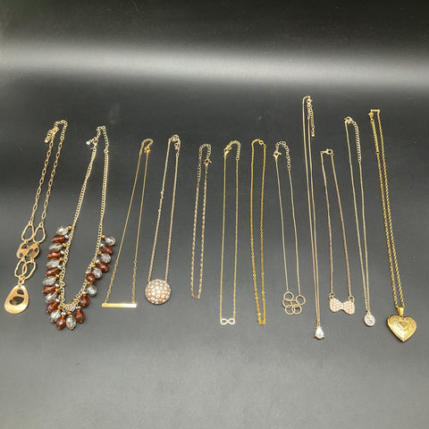 Fashion Jewelry Necklace Lot 12pc Gold Tone Rhinestone Faux Pearl Heart 0.27lb