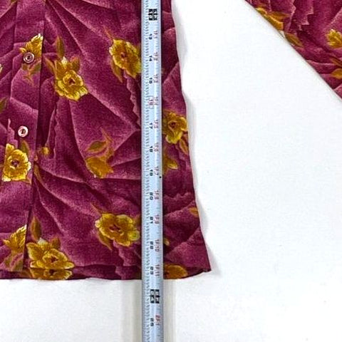 Vintage 70s Lady Ronnie Women's Pink Floral Dagger Collar Button Up Blouse Sz 36
