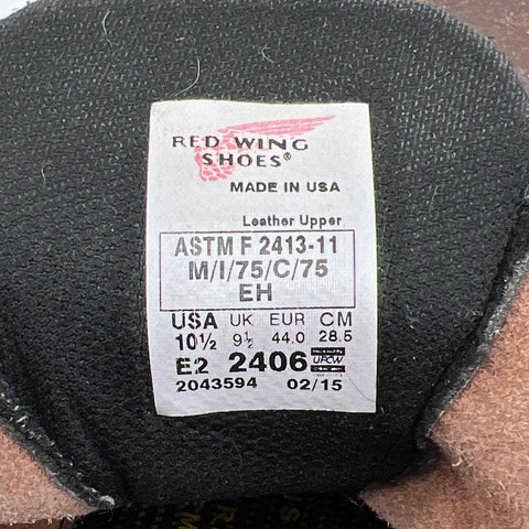 Red Wing 2406 SuperSole 6" Brown Leather Safety Toe Work Boots Size 10.5 E2