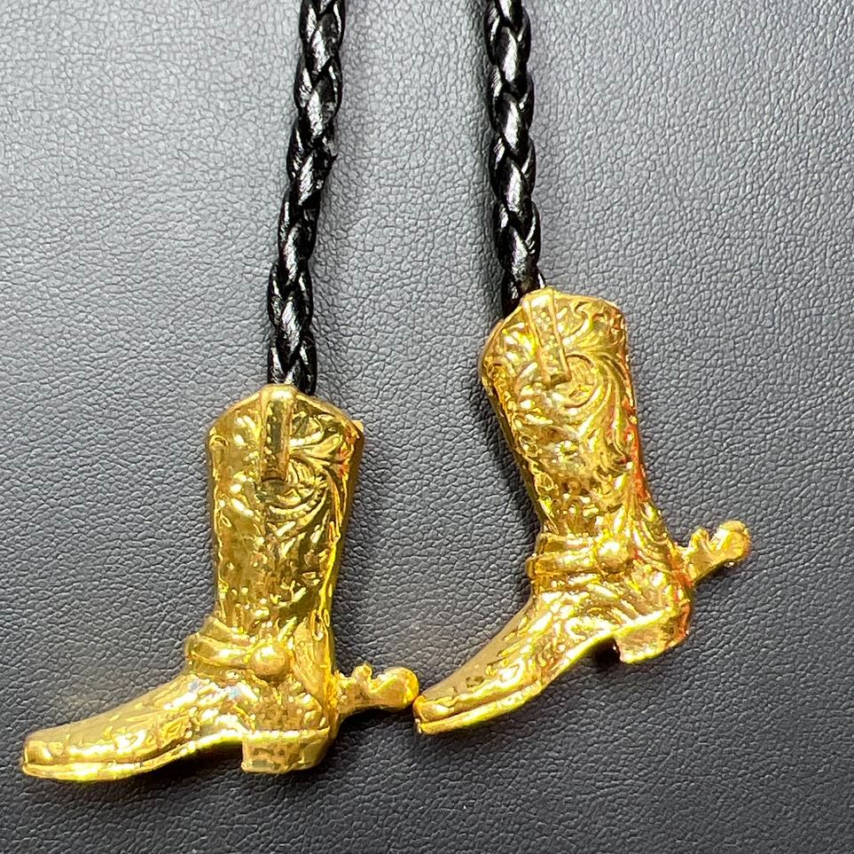 Cowboy Hat & Boots Gold and Black tones Bolo Tie