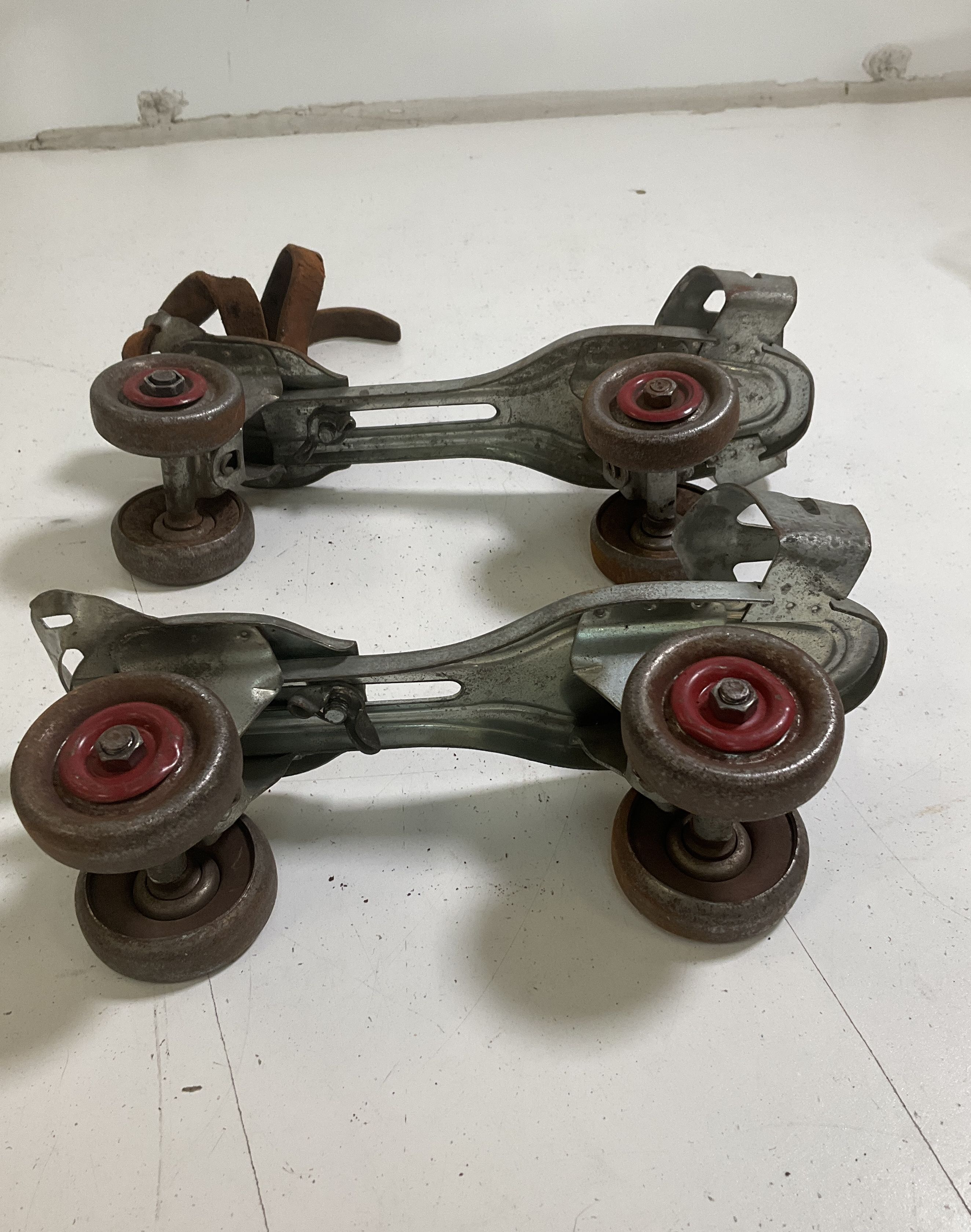 Vintage Lot of 2 Chicago & Globe Metal Clamp-On Roller Skates Mid-Century
