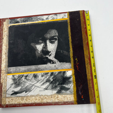 Sallyann Paschall Cherokee Artist Signed Mixed Media Collage Portrait 15.5x15.5