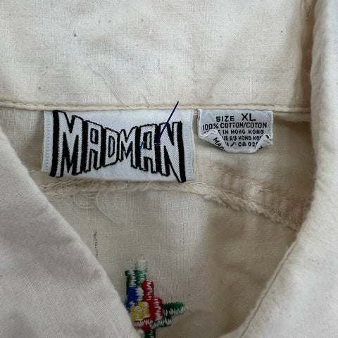 Vintage 90s Madman Cream Embroidered Western Button Up Shirt Men's XL