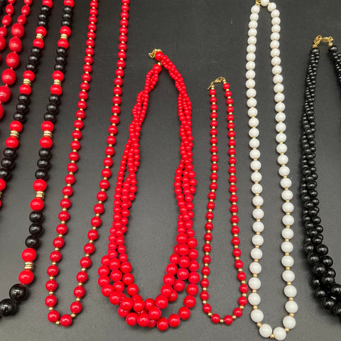 Monet Trifari Napier Vintage Beaded Necklaces Red Black White Jewelry Lot of 10