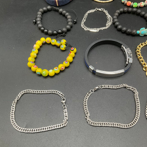 Mixed Bracelet Jewelry Lot 26pc Silver Gold Tone Beaded Cuff Elvis Bangle