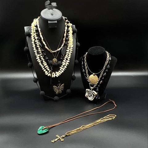 Boho Eclectic Statement Jewelry Lot 11 Necklaces Rose Butterfly Heart Shell