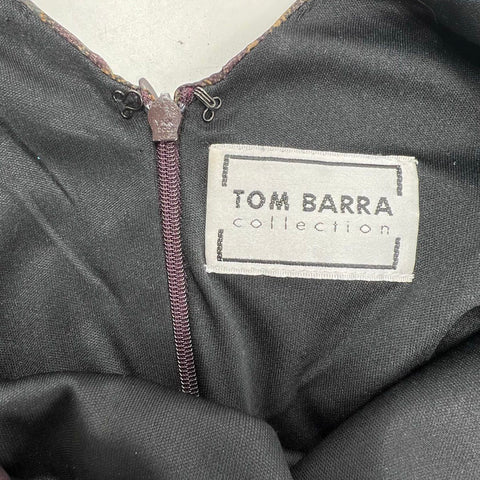 Vintage Y2K Tom Barra Beaded Paisley Sheer Maxi Dress Cowl Neck USA Made Sz 6