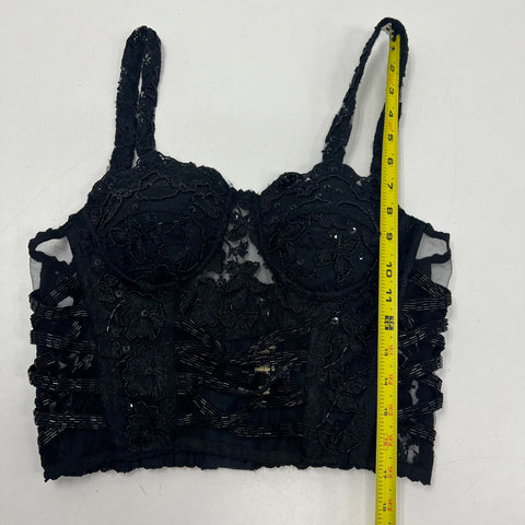 Vintage Match-Ups Natco Black Beaded Bustier Corset Top Sequin Lace Sz L