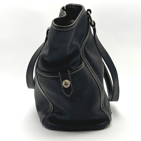 Dooney & Bourke Black Pebbled Leather Shoulder Tote Bag Pink Gingham Lining