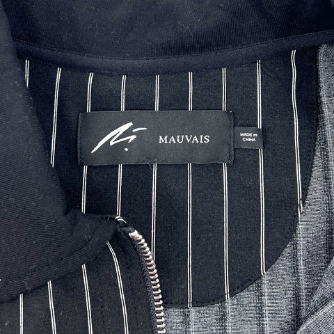 Mauvais Black Pinstripe Quarter Zip Ribbed Polo Shirt Men's Size L