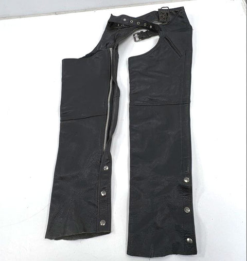 Leather King Black Leather Motorcycle Biker Riding Chaps Unisex Size XXS