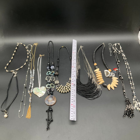 Costume Jewelry Necklace Lot of 11 Vintage to Modern Styles Agate Shell Tassel