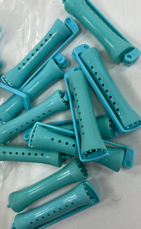 Vintage Teal Blue Plastic Swing Arm Perm & Curling Hair Rods Lot