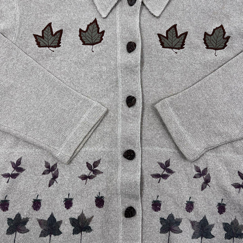 Vintage 90s Woolrich Women's Khaki Leaf Embroidery Cardigan Sweater Sz M