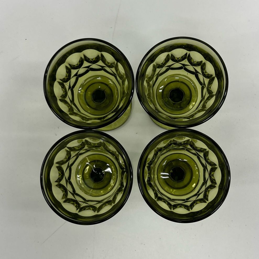 Vintage Noritake Set Of 4 Perspective Green Glass Faceted Wine Goblets