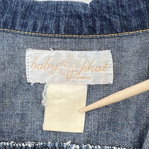 Vintage Y2K Baby Phat Women's Blue Jean Jacket Embroidered Cat Logo Sz M