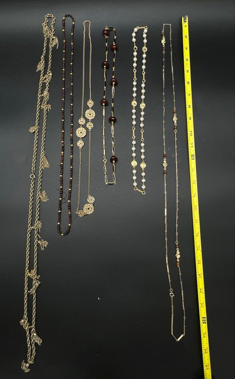 Vintage Etruscan Revival Costume Jewelry Lot of 6 Gold Tone Necklaces