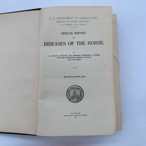 Antique 1923 Diseases of the Horse Book USDA Revised Edition Lloyd Thurston